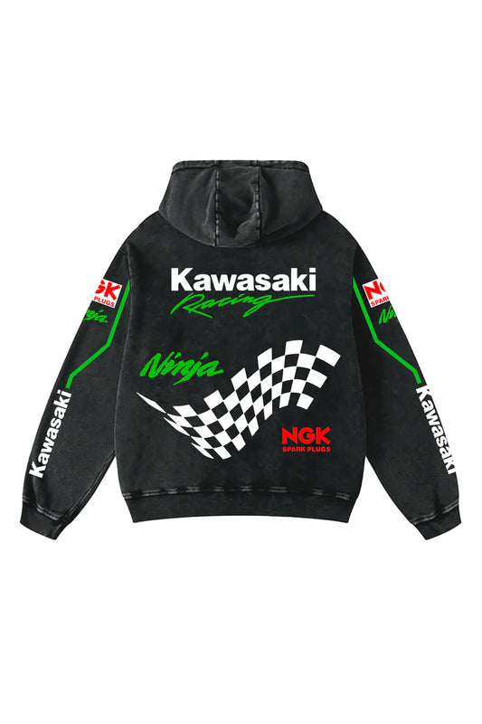 Washed Moto Kawasaki Inspired Hoodie